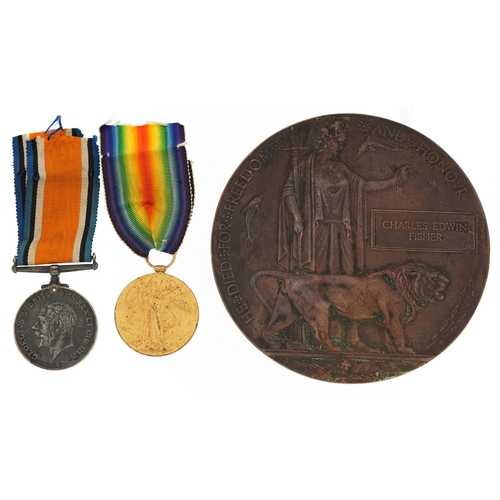 1217 - British military World War I medal group relating to C E Fisher comprising World War I pair awarded ... 