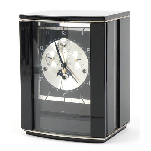 3 - Buben & Zorweg, German Artemis Noir mantle clock with moon phase dial having Arabic numerals, with f... 