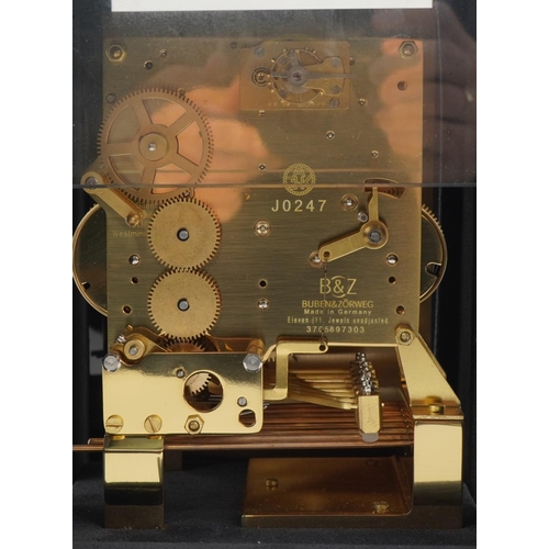 3 - Buben & Zorweg, German Artemis Noir mantle clock with moon phase dial having Arabic numerals, with f... 
