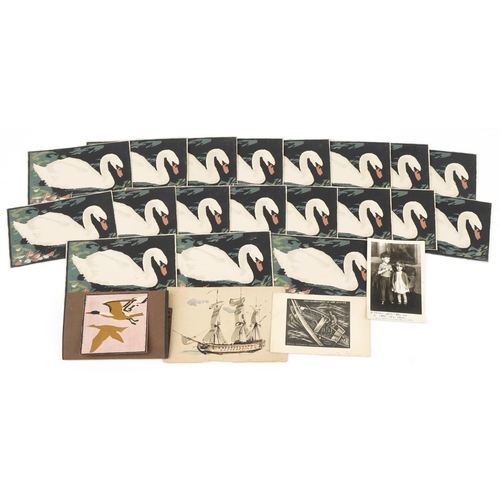 806 - Collection of Norman Hepple screen prints and a greetings card with rigged ship inscribed With all g... 