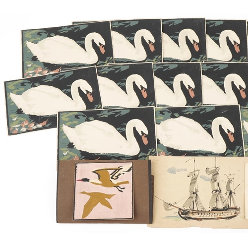 806 - Collection of Norman Hepple screen prints and a greetings card with rigged ship inscribed With all g... 