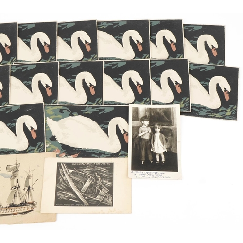 806 - Collection of Norman Hepple screen prints and a greetings card with rigged ship inscribed With all g... 