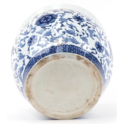 215 - Chinese blue and white porcelain jardiniere decorated with flowers, 41cm in diameter