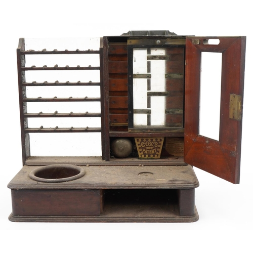 178 - Victorian mahogany stamp dispenser with J C Cox Inventor and Patentee enamelled plaque, 42.5cm x 43.... 