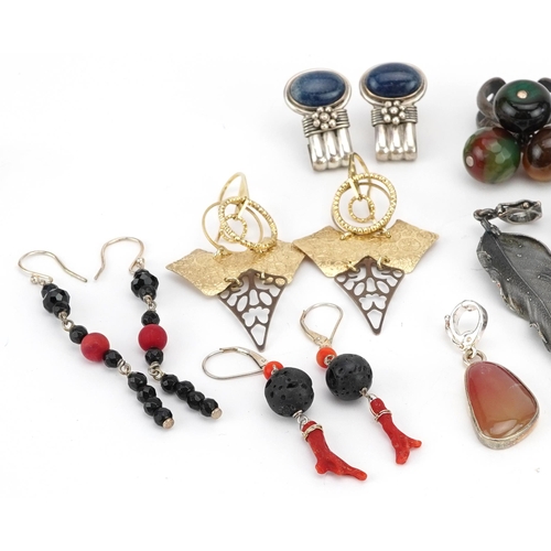 3810 - Semi precious stone jewellery, some with silver mounts, including rings, pendants and earrings