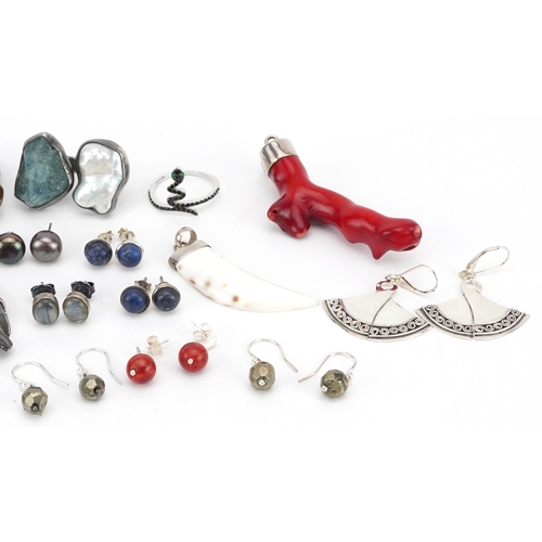 3810 - Semi precious stone jewellery, some with silver mounts, including rings, pendants and earrings