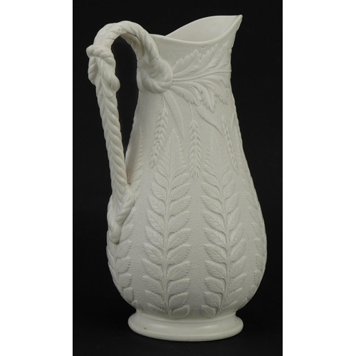 163 - W B William Brownfield smear salt Fern pattern jug, 25cm high