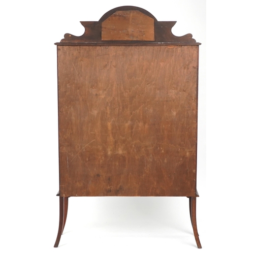 1024 - Art Nouveau inlaid mahogany display cabinet on splayed legs, 181.5cm H x 107cm W x 38cm D