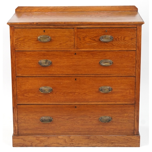 1017 - Edwardian oak five drawer chest with bronzed handles, 110cm H x 107cm x 55cm D