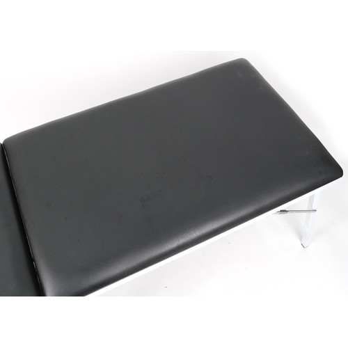 1018 - Travelling folding massage table with black leatherette upholstery, 74cm H x 185cm W x 62cm D