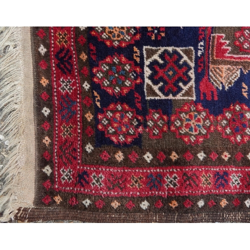 1025 - Rectangular Persian rug having an allover repeat geometric design, 230cm x 110cm