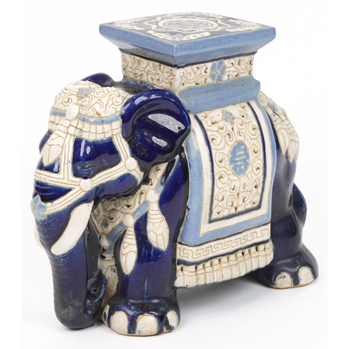 1027 - Hand painted pottery elephant garden seat, 41cm high