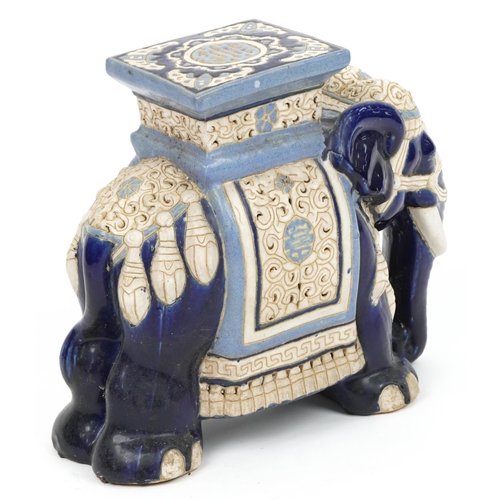 1027 - Hand painted pottery elephant garden seat, 41cm high