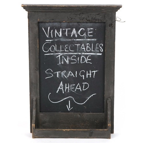 1029 - Vintage mahogany framed chalk board with chalk tray, 72cm high x 53cm wide