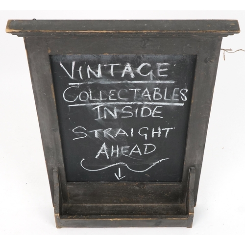 1029 - Vintage mahogany framed chalk board with chalk tray, 72cm high x 53cm wide