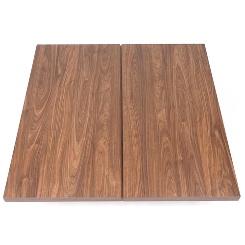 1031 - Mid century style beech effect square coffee table with internal storage, 24cm high x 105.5cm square