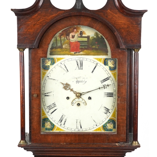 1205 - 19th century oak cases longcase clock with painted dial having Roman and Arabic numerals, inscribed ... 