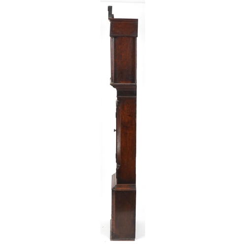 1205 - 19th century oak cases longcase clock with painted dial having Roman and Arabic numerals, inscribed ... 