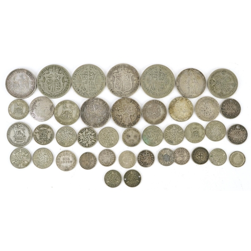 694 - Victorian and later British coinage, some silver, including two shilling and sixpences, 195g