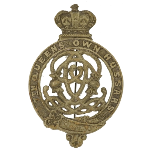 1254 - Military interest 7th Queen's Own Hussars badge, 9cm high