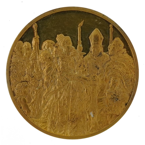 691 - 24ct gold plated silver medallion commemorating the marriage by proxy of Maria de Medici, 31g