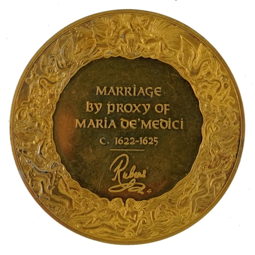 691 - 24ct gold plated silver medallion commemorating the marriage by proxy of Maria de Medici, 31g