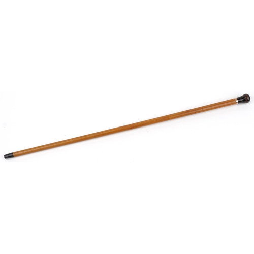 184 - Malacca walking stick with faux tortoiseshell pommel and 9ct gold collar, 89cm in length