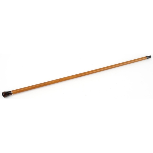 184 - Malacca walking stick with faux tortoiseshell pommel and 9ct gold collar, 89cm in length