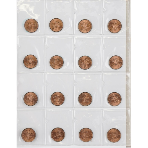 686 - Elizabeth II British coinage arranged in a folder, predominantly uncirculated, including five pence,... 