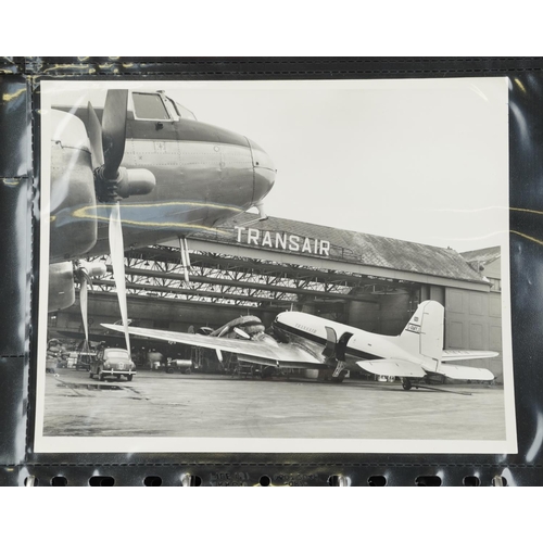 844 - Large collection of aviation interest black and white photographs arranged in two albums
