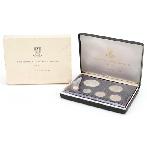 773 - First Coinage of The British Virgin Islands proof set with fitted case minted at Franklin Mint