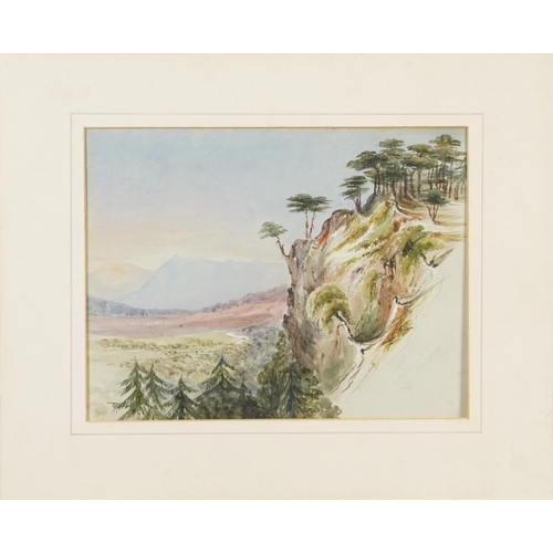 381 - Herbert Menzies Marshall - Auchunlerry forest mountainous landscape, early 20th century heightened w... 