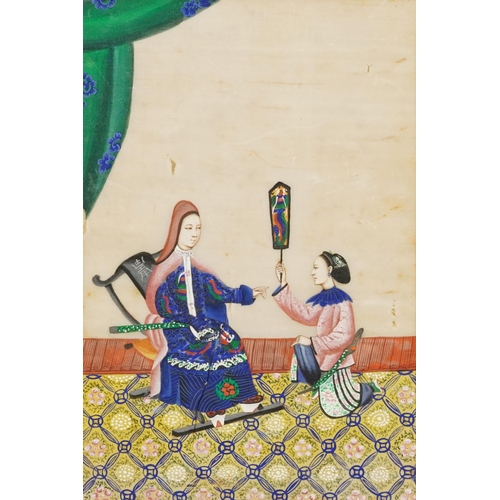 460 - Empress with attendant, Chinese watercolour onto rice paper, mounted, unframed, 30cm x 20cm excludin... 