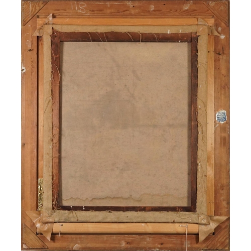 590 - Top half portrait of a female wearing a bonnet, 19th century oil on canvas, mounted and framed, 75cm... 