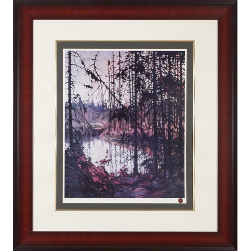 645 - Tom Thomson - Northern river, pencil signed print, limited edition 1445/1995 with wax seal, mounted,... 