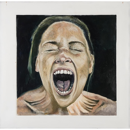 157 - Clive Fredriksson - Portrait of a screaming female, oil on board, framed, 60cm x 60cm excluding the ... 