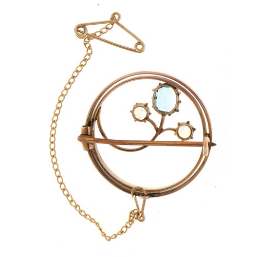 3234 - Art Nouveau unmarked gold blue and clear stone brooch, tests as 9ct gold, 2.6cm in diameter, 4.6g