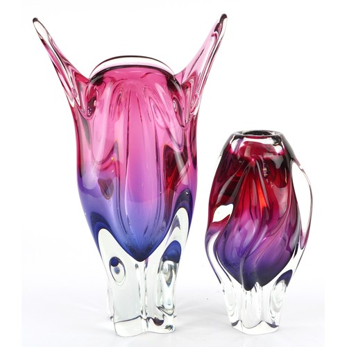 113 - Large pink and blue cat's ear glass vase by Josef Hospodka Chribska glass vase together with a small... 