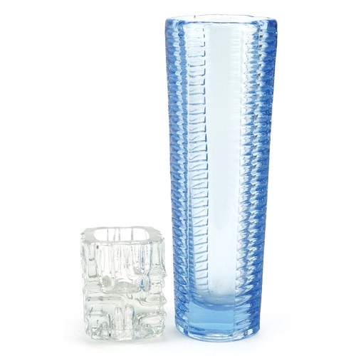 307 - Blue ribbed glass vase, Sklo Union Nemsova designed by Milos Flip together with a Rosice Sklo Union ... 