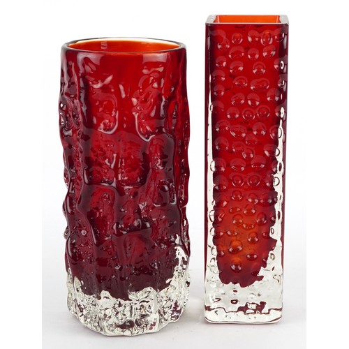 304 - Whitefriars ruby bark glass vase together with a bubble design Whitefriars glass vase, the largest 1... 