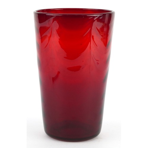 37 - Whitefriars red wave glass vase, 20cms high