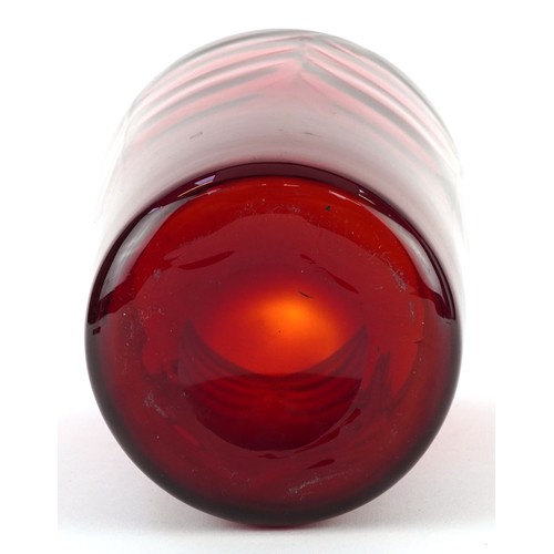 37 - Whitefriars red wave glass vase, 20cms high