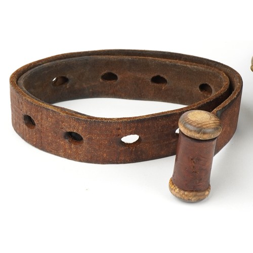 857 - Railway cloth cap, handle and a leather belt