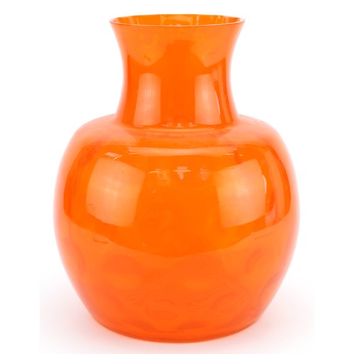 111 - Large orange globe vase, possibly Skio Optical, 30cm high