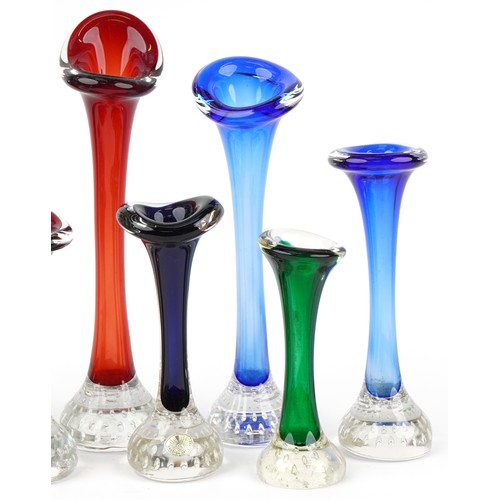 306 - Eight Swedish art glass vases in various colours, the largest 24cm high