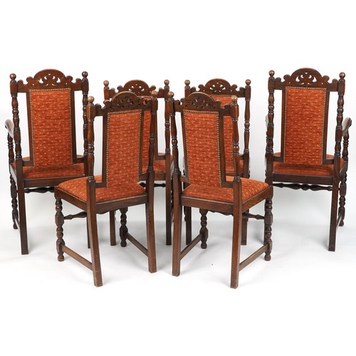 1021 - Victorian oak drop leaf dining table with bobbin turned legs and set of six carved oak dining chairs... 