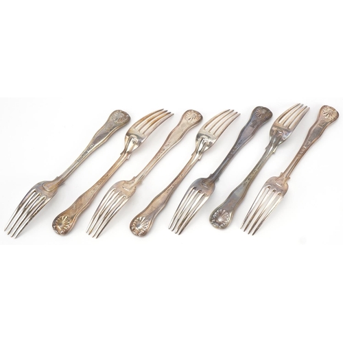 143 - Chawner & Co, seven matching Victorian silver table forks, London 1876, 21cm in length, 703.0g