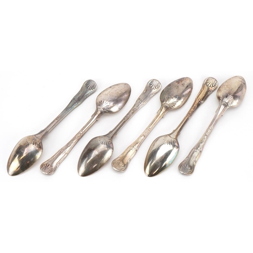 196 - Set of six Georgian silver teaspoons, incomplete hallmarks, 14.5cm in length, 204.4g