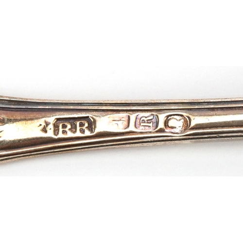 196 - Set of six Georgian silver teaspoons, incomplete hallmarks, 14.5cm in length, 204.4g