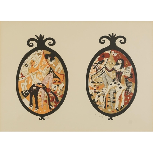 1334 - Dany Lartigue - Theatrical Performers, pencil signed print in colour, limited edition 27/100, mounte... 